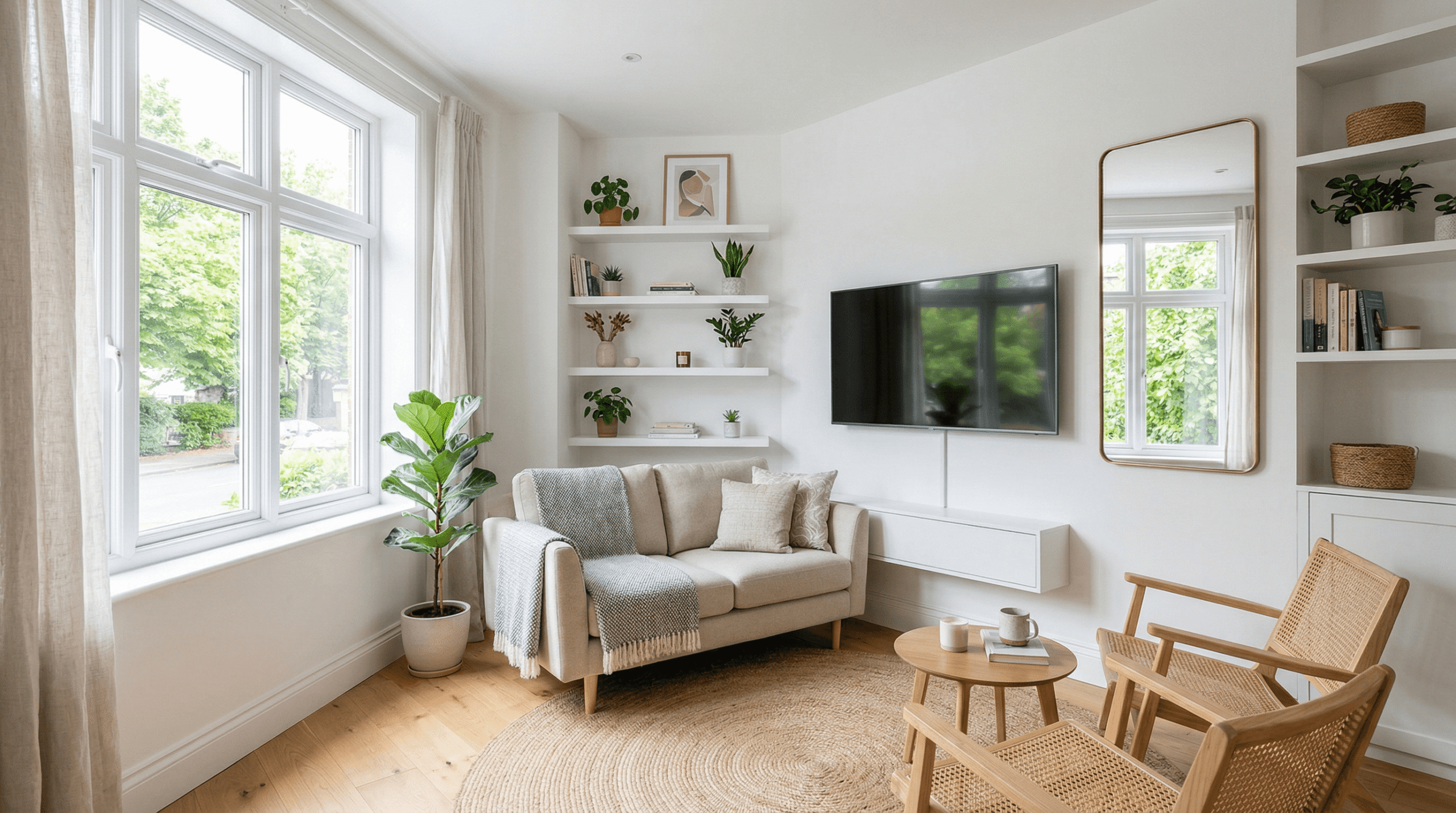 Well-designed small living room that feels spacious and airy