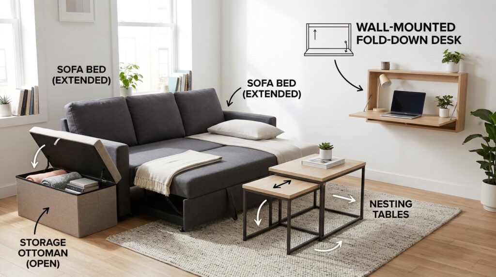 Multi-functional furniture solutions for small living room spaces